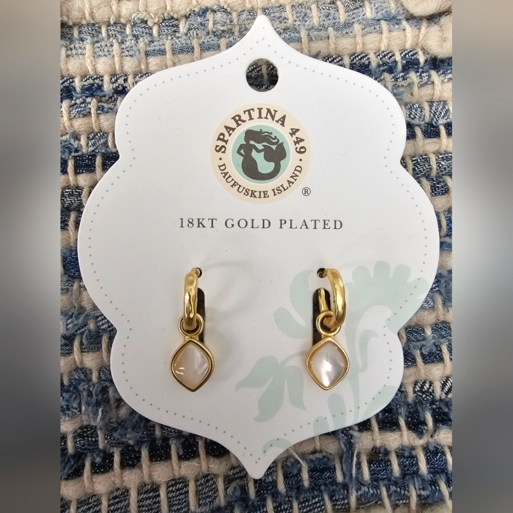 Spartina 449 18kt Gold Plated & Mother of Pearl Earrings NWT